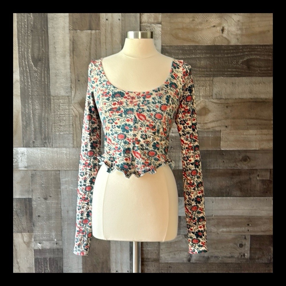Free People crop top medium earthtone floral earth girl festival boho cottage